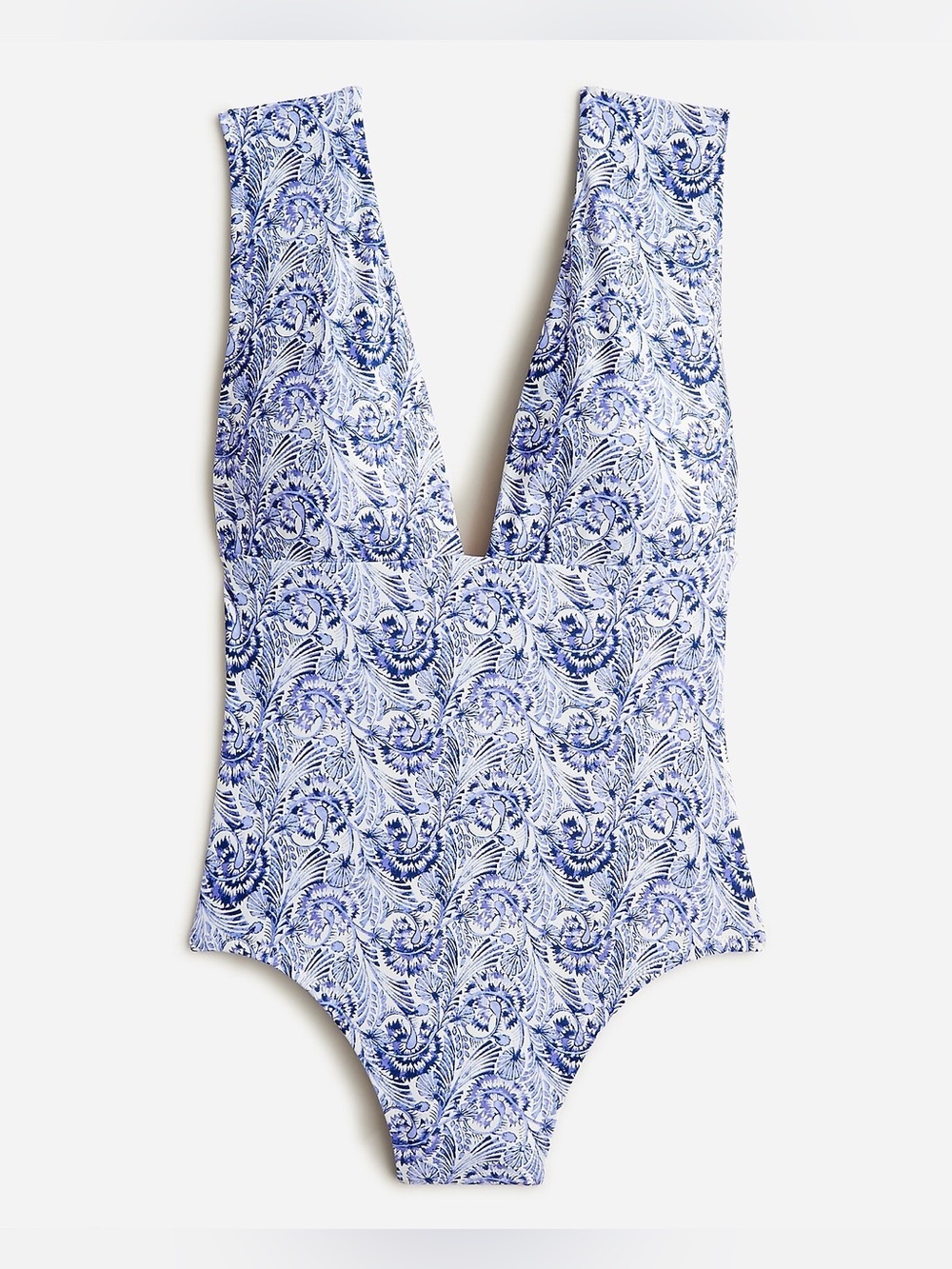 J. Crew Blue & White J. V-Neck One-Piece Swimsuit in Dandelion Swirl, Size 8